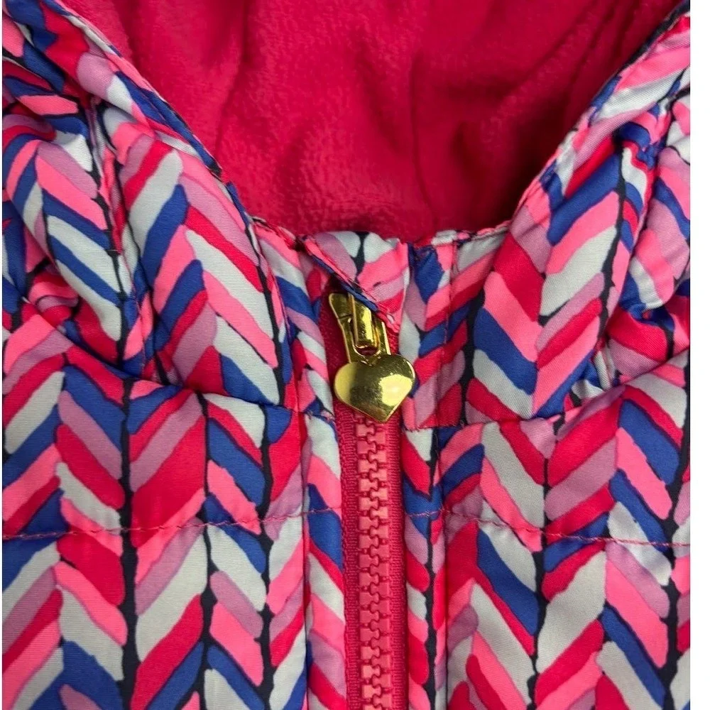 OshKosh B'gosh Girls 18 Mos Puffer Jacket Pink Blue Chevron Zip Hooded‎